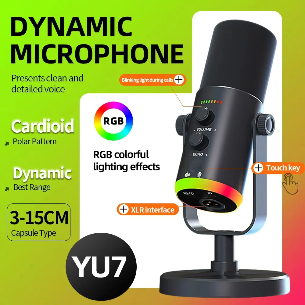Gaming Microphone RGB With Noise Reduction Software Mic Gain Mute