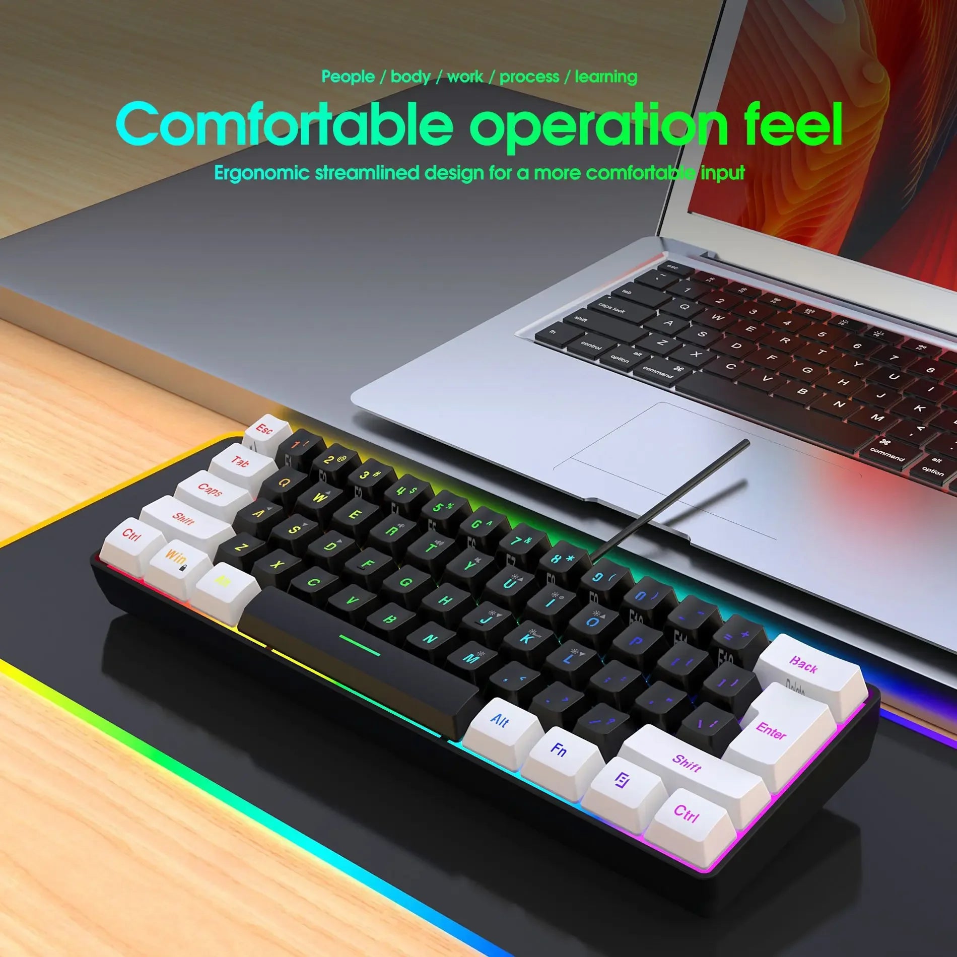 Keyboard Gaming PC Backlit Pink Keyboards 61 Keys Mini Computer 60% Musical USB Lady Ergonomic Office Wired Key Board Portable