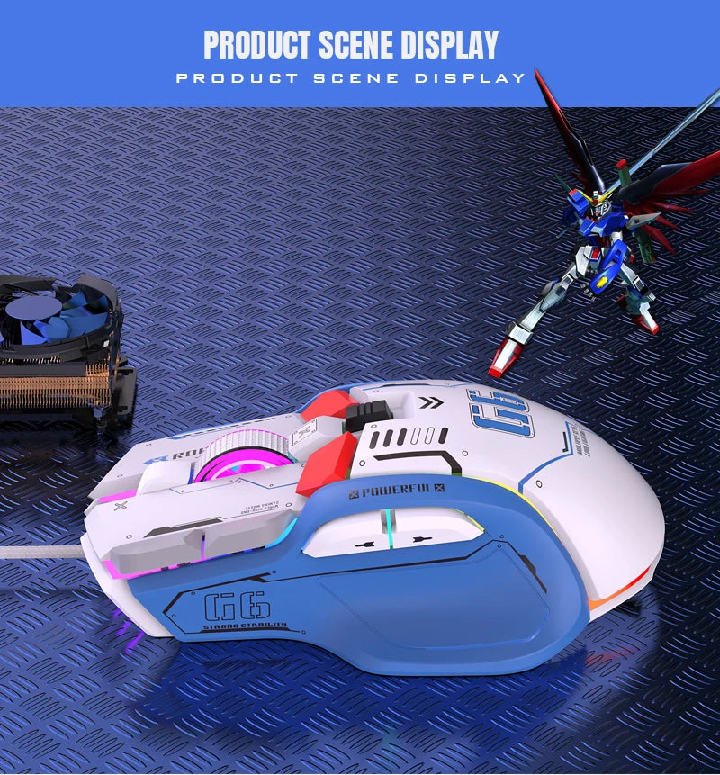 FreeWolf G6 Mechanical Wired Gaming Mouse 12800 DPI RGB Backlit Macro Ergonomic Mecha Design Ergonomic Gaming Office