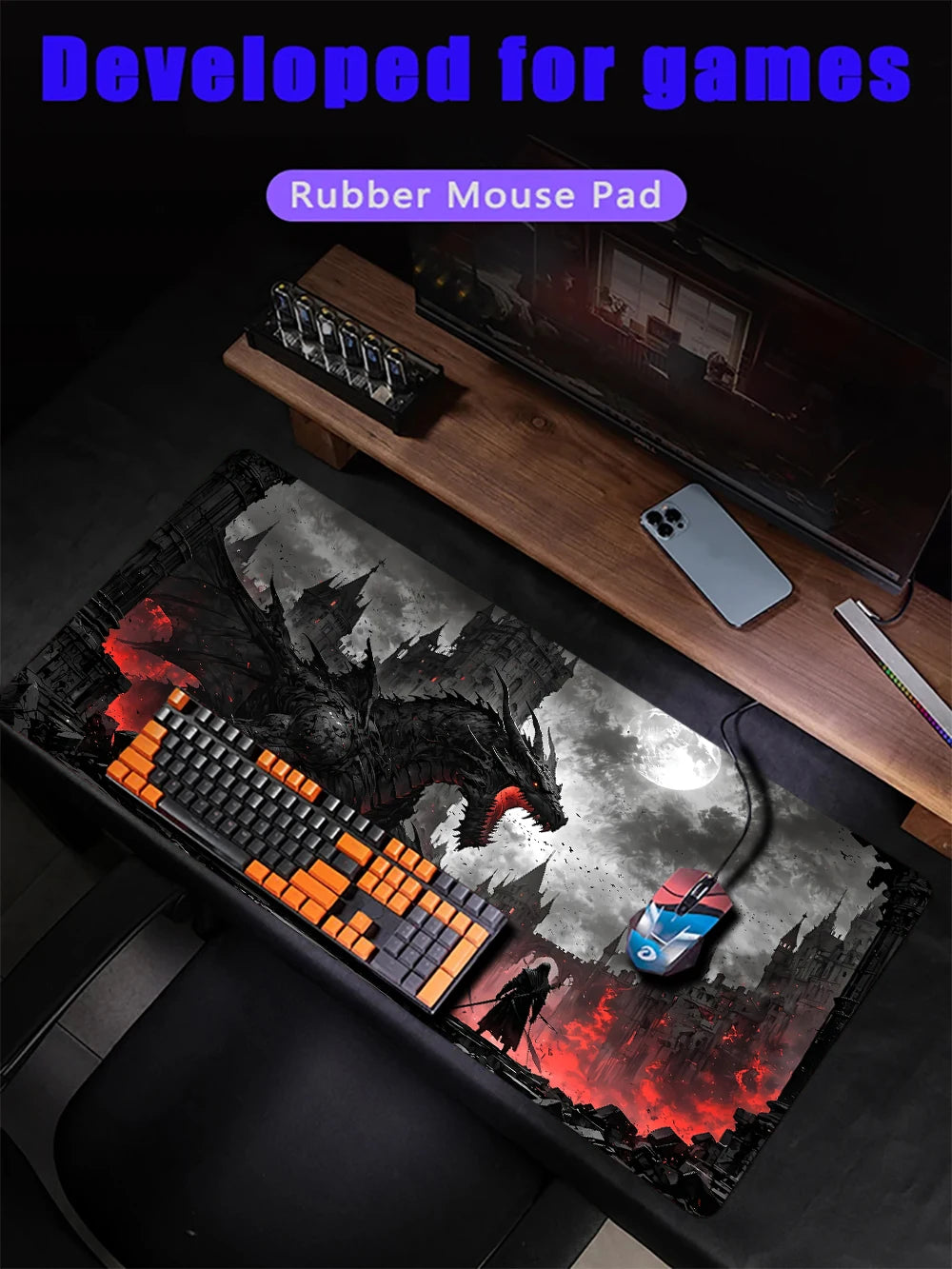 Demonic Giant Flying Dragon Mouse Pad Non-Slip Desk Mat PC Accessories Gaming Mat Dragon Desk Pad MTG Playmat Extended Pad