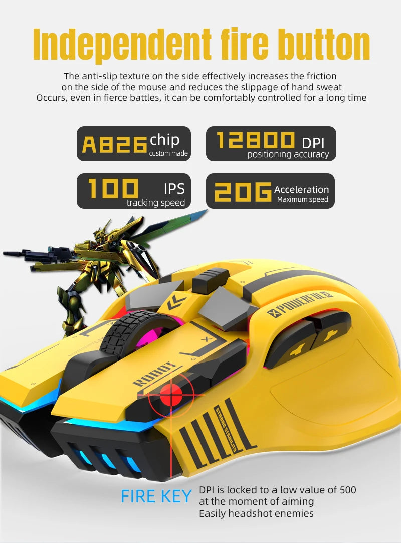 FreeWolf G6 Mechanical Wired Gaming Mouse 12800 DPI RGB Backlit Macro Ergonomic Mecha Design Ergonomic Gaming Office
