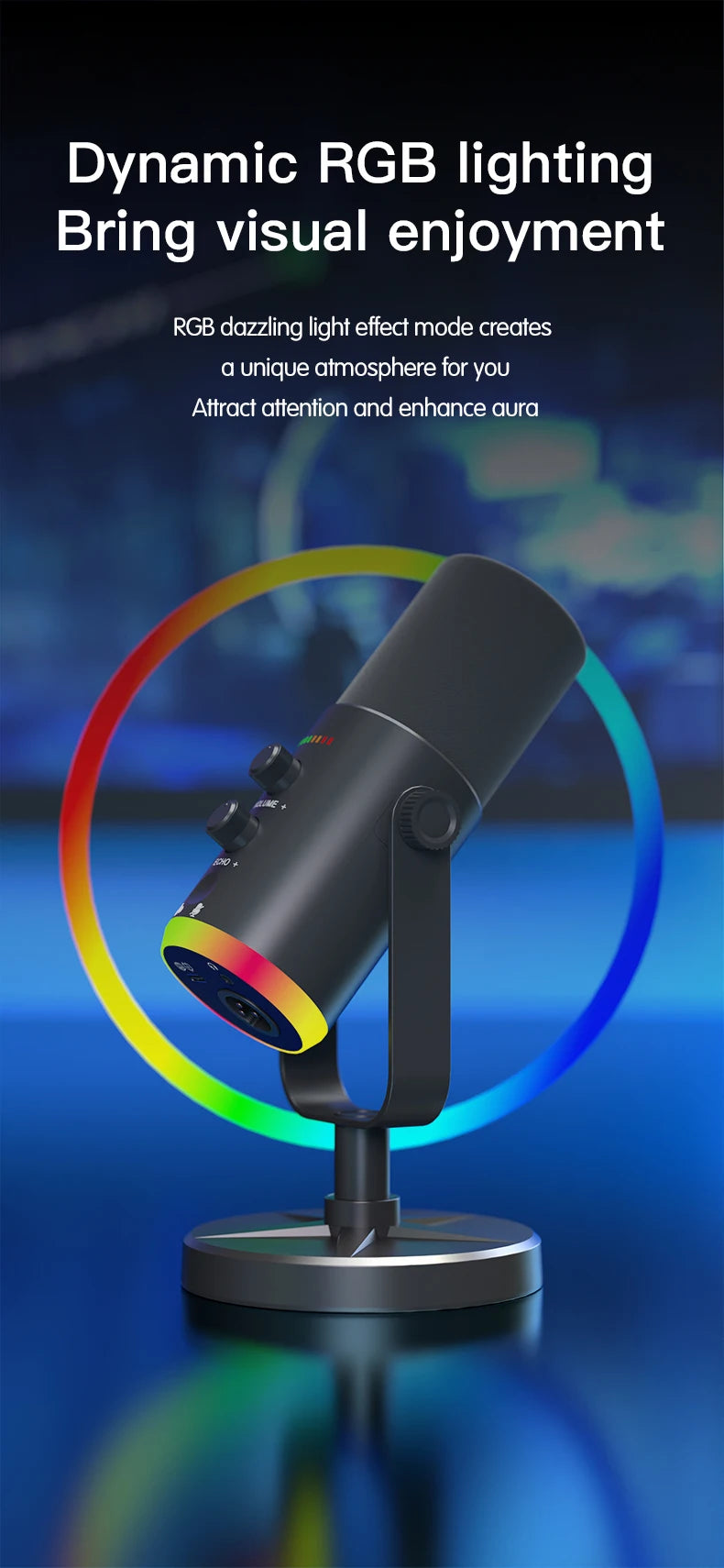 Gaming Microphone RGB With Noise Reduction Software Mic Gain Mute