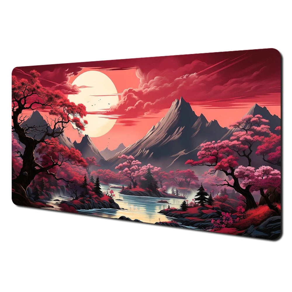 Red and Black Art Landscapes Large Mouse Pad Anti-Slip