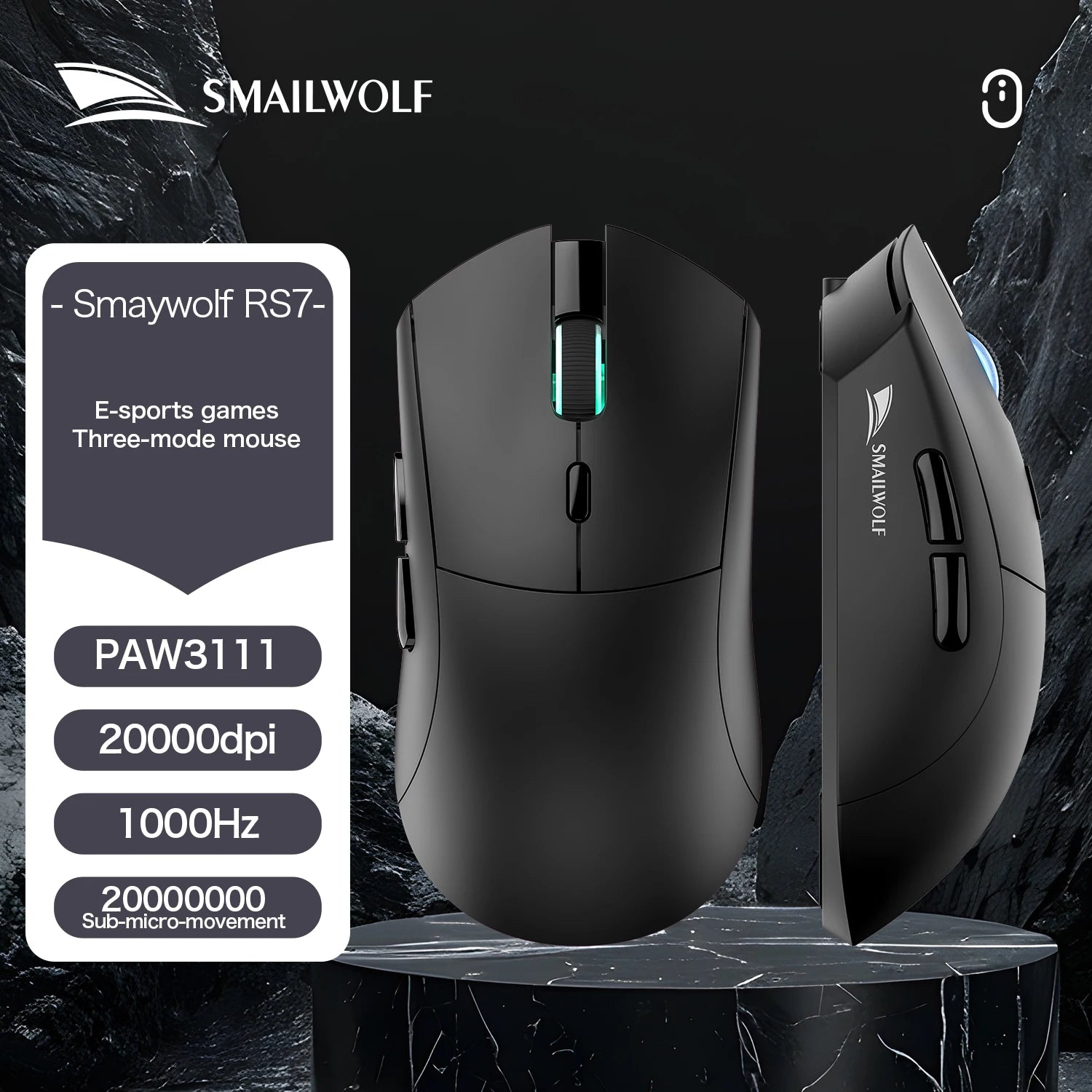 MAILWOLF RS7 Wireless Gaming Mouse – PAW3311 Sensor, 20000 DPI, Bluetooth & USB Receiver