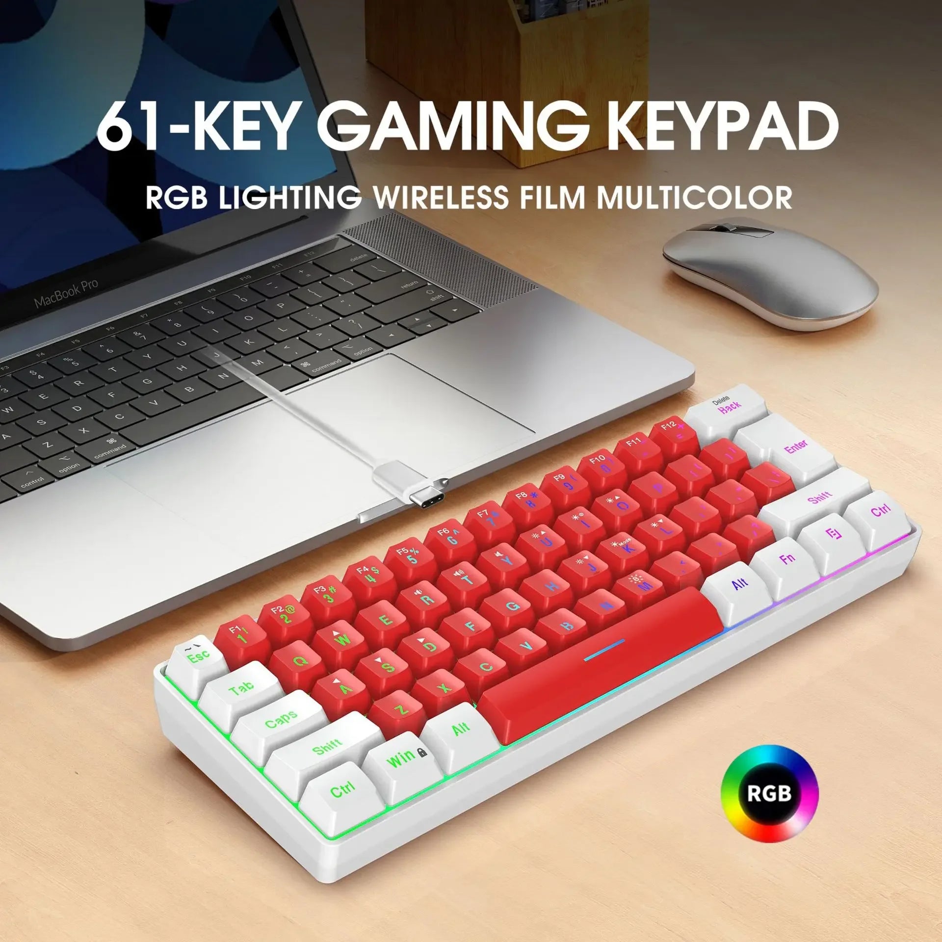 Keyboard Gaming PC Backlit Pink Keyboards 61 Keys Mini Computer 60% Musical USB Lady Ergonomic Office Wired Key Board Portable