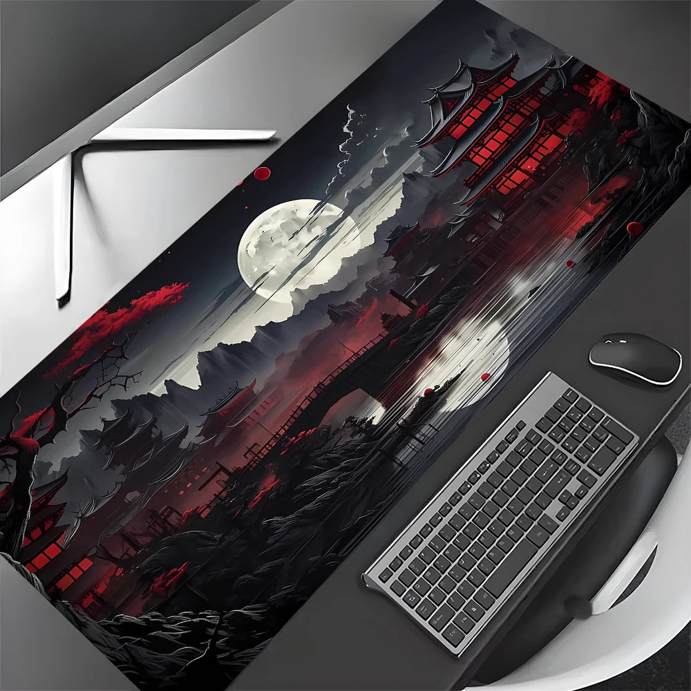Red and Black Art Landscapes Large Mouse Pad Anti-Slip
