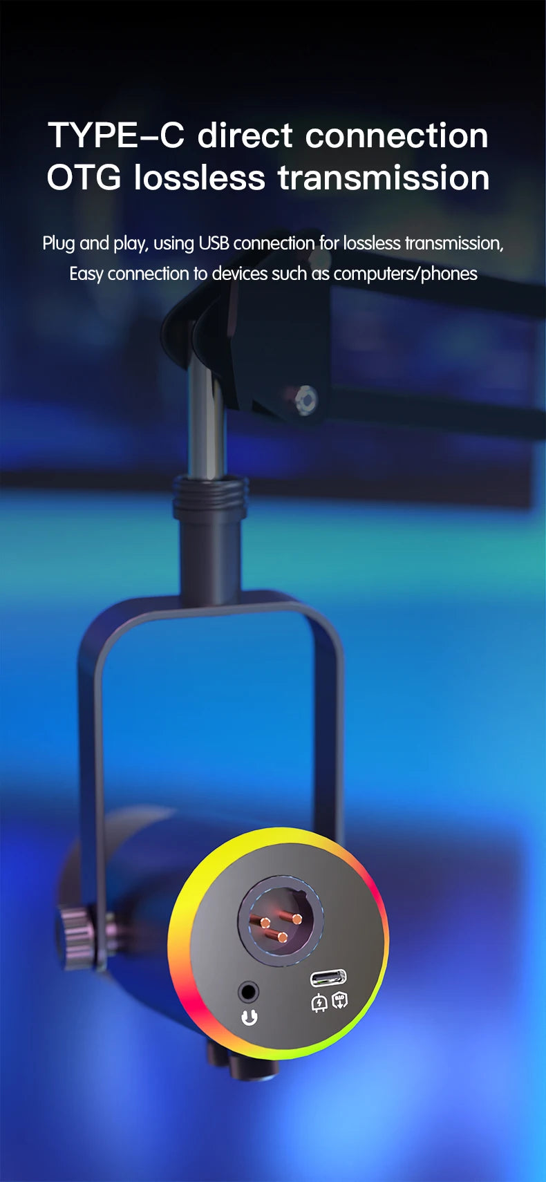 Gaming Microphone RGB With Noise Reduction Software Mic Gain Mute