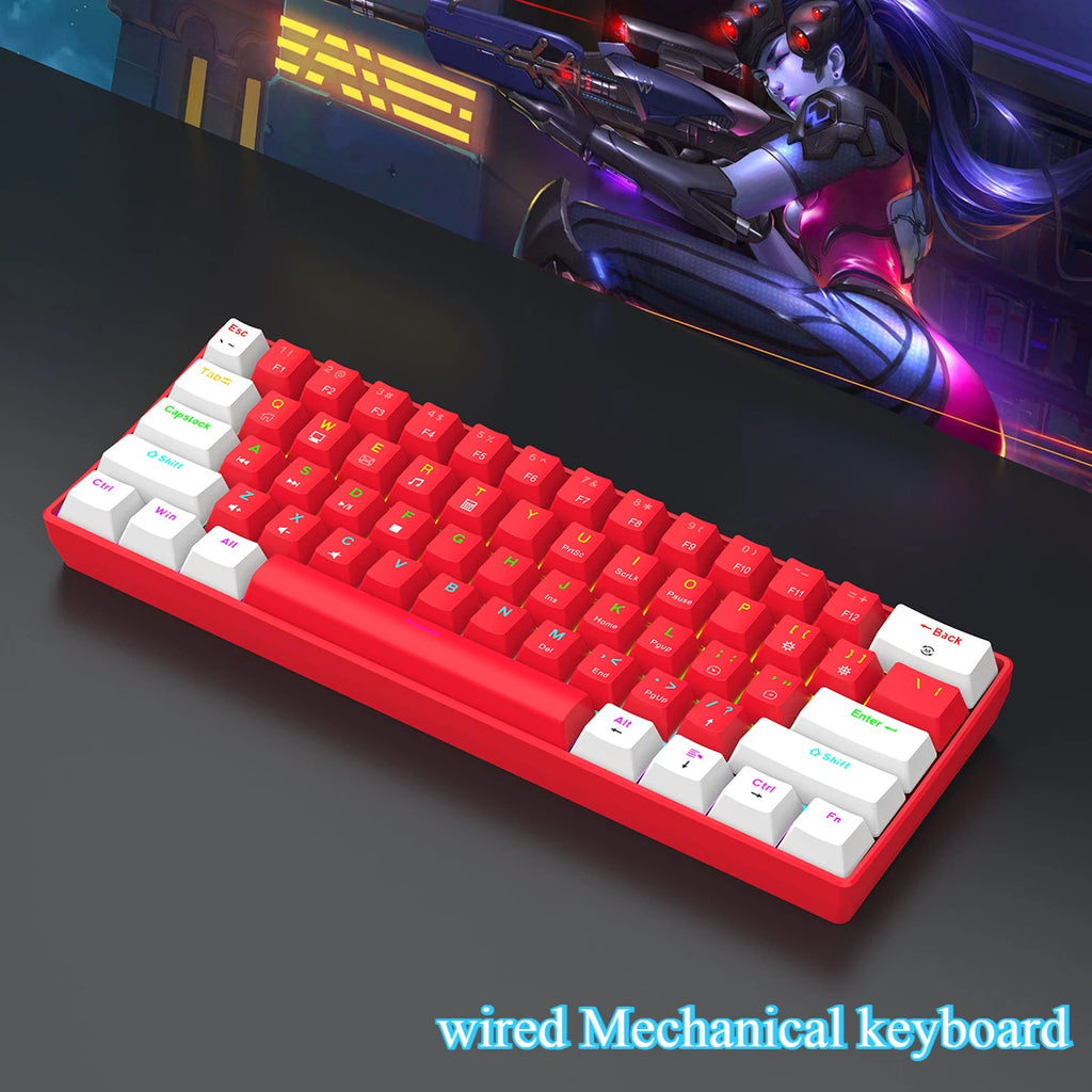 Mechanical Keyboard Gamer 60% Mini 6 1Keys Backlit PC Switches Keyboards Portable Wired Cute Laptop Key Board Teclado Mecanico