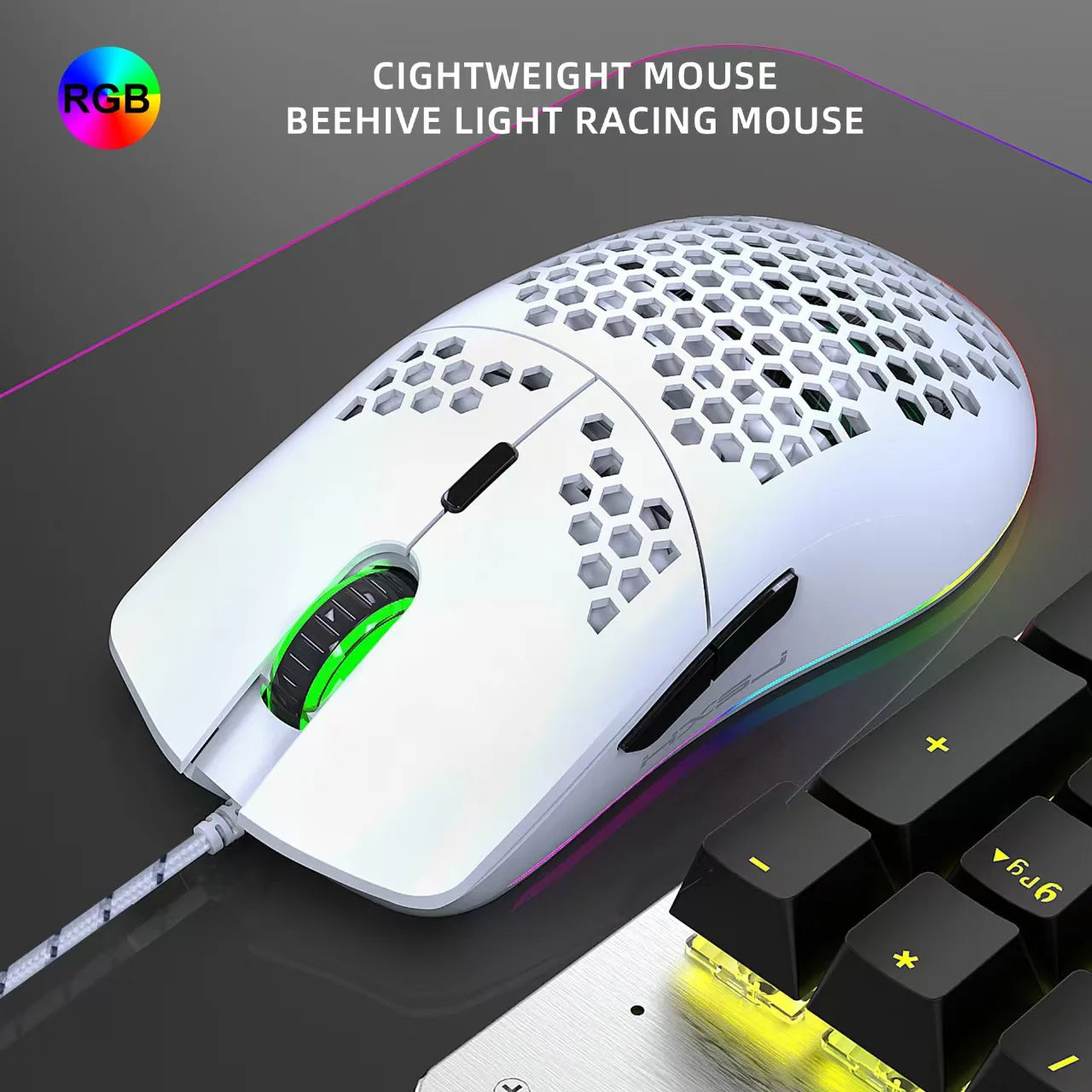 RGB Honeycomb Wired Gaming Mouse with Macro Programming, 6400 DPI, Ergonomic Design for PC & Laptop