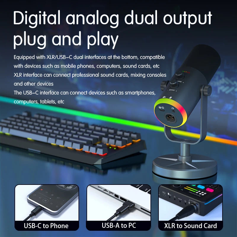 Gaming Microphone RGB With Noise Reduction Software Mic Gain Mute