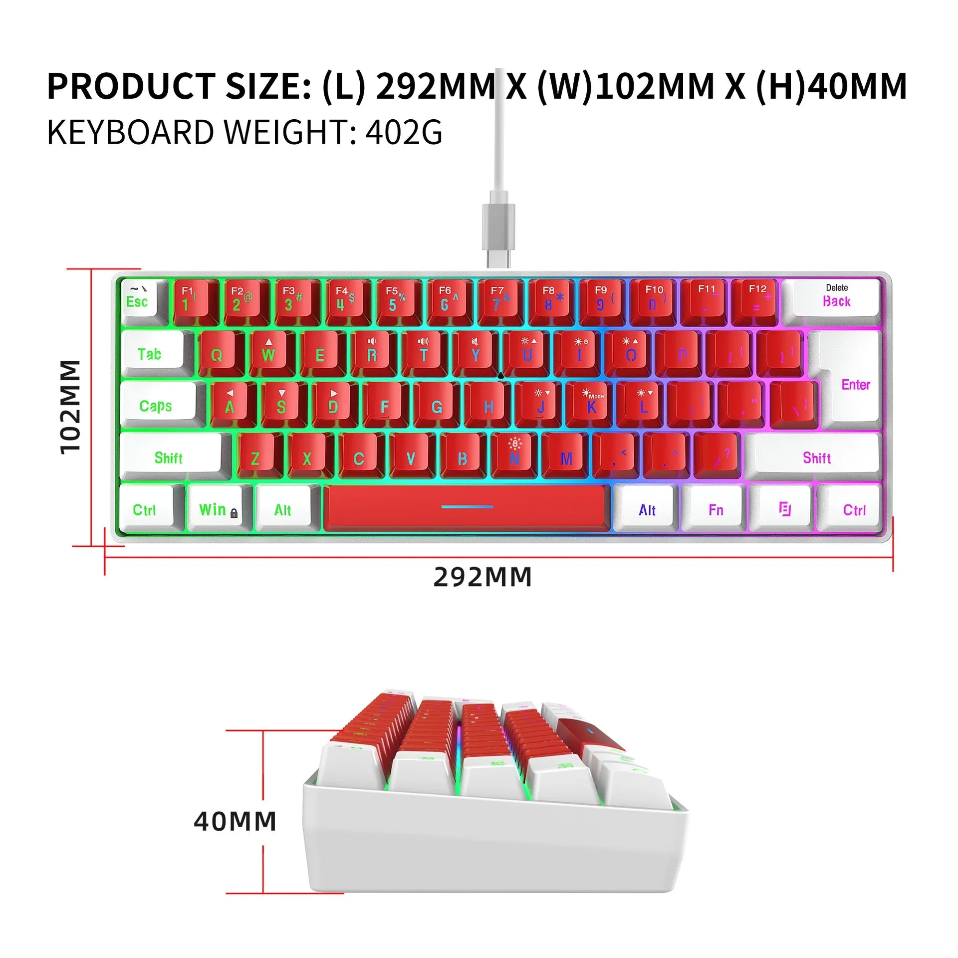 Keyboard Gaming PC Backlit Pink Keyboards 61 Keys Mini Computer 60% Musical USB Lady Ergonomic Office Wired Key Board Portable