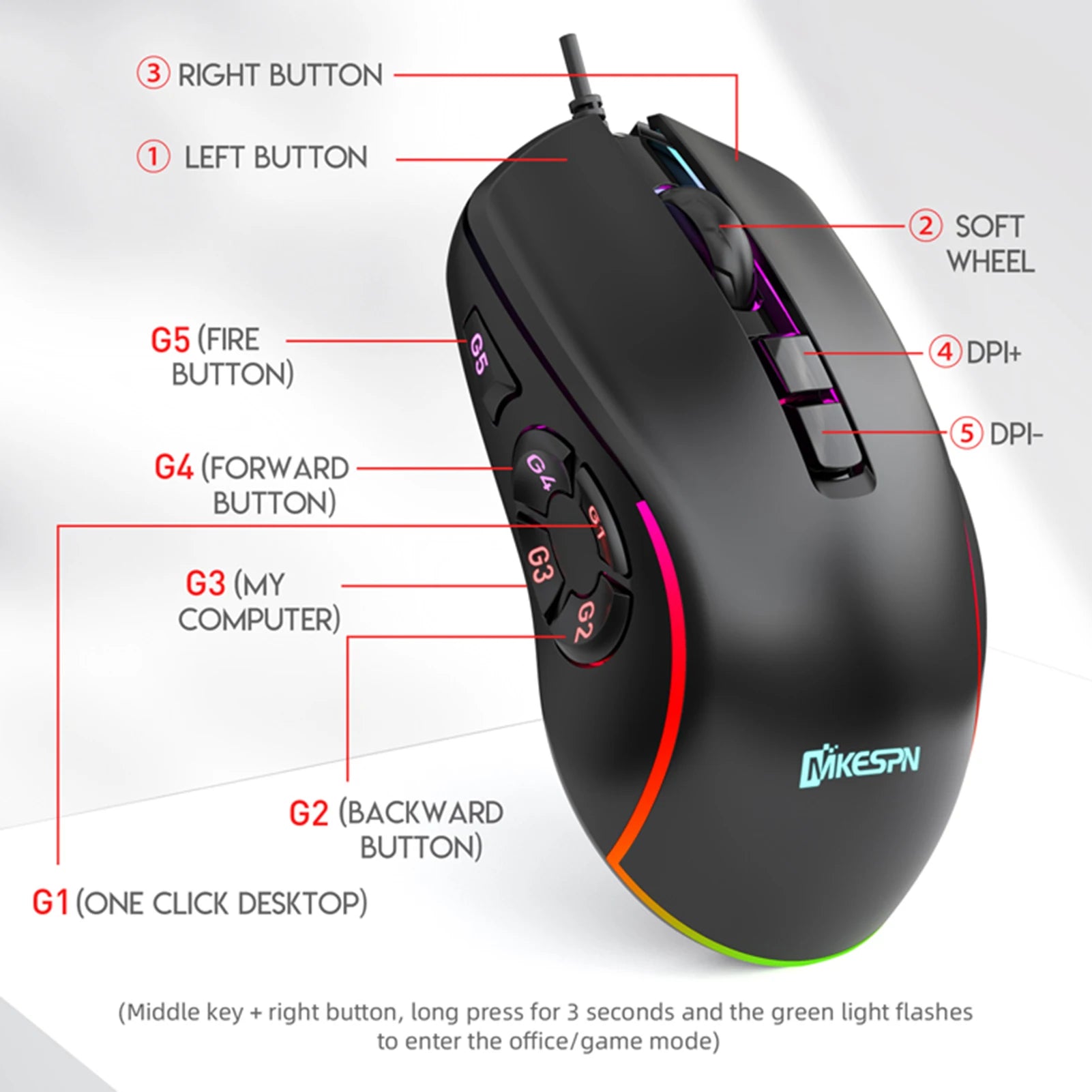 X9 Wired Gaming Mouse, RGB Backlit,