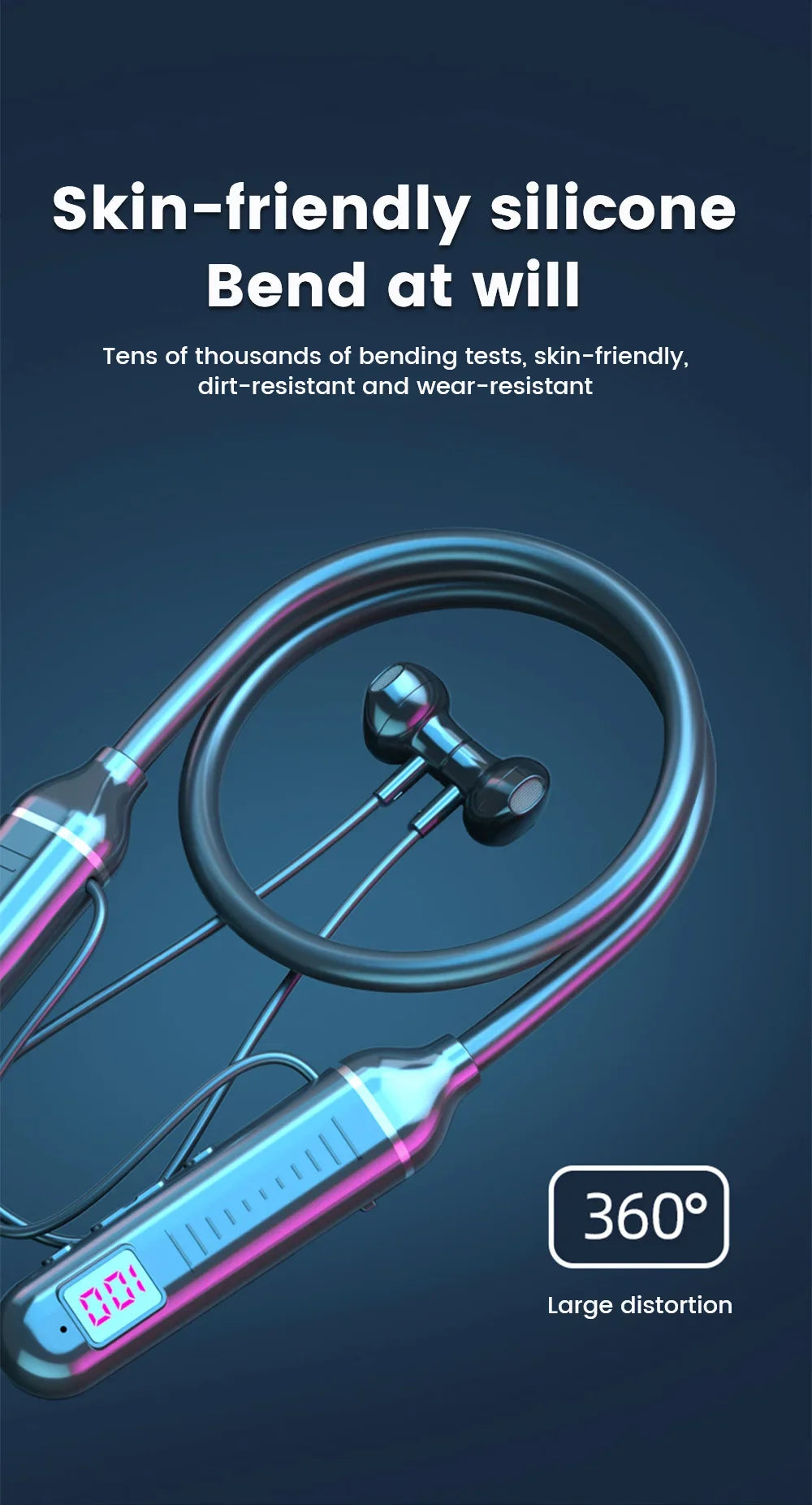 Wireless Earphones 5.3 Neckband Headphones Gaming with LED Display