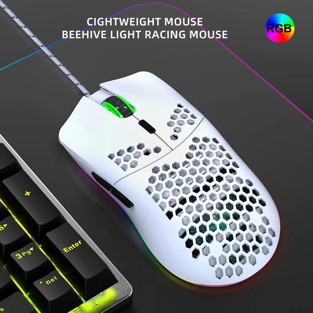 RGB Honeycomb Wired Gaming Mouse with Macro Programming, 6400 DPI, Ergonomic Design for PC & Laptop
