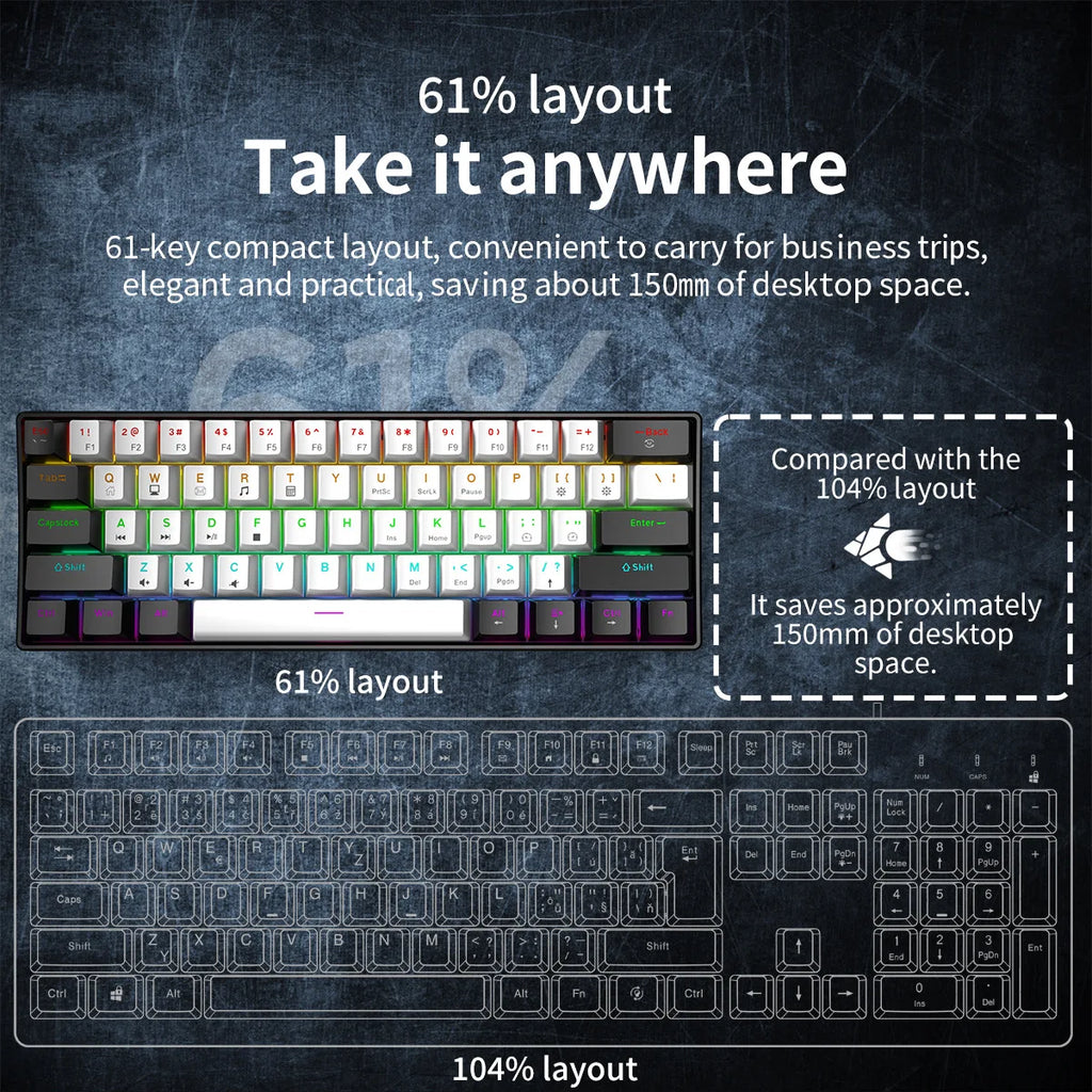 Mechanical Keyboard Gamer 60% Mini 6 1Keys Backlit PC Switches Keyboards Portable Wired Cute Laptop Key Board Teclado Mecanico