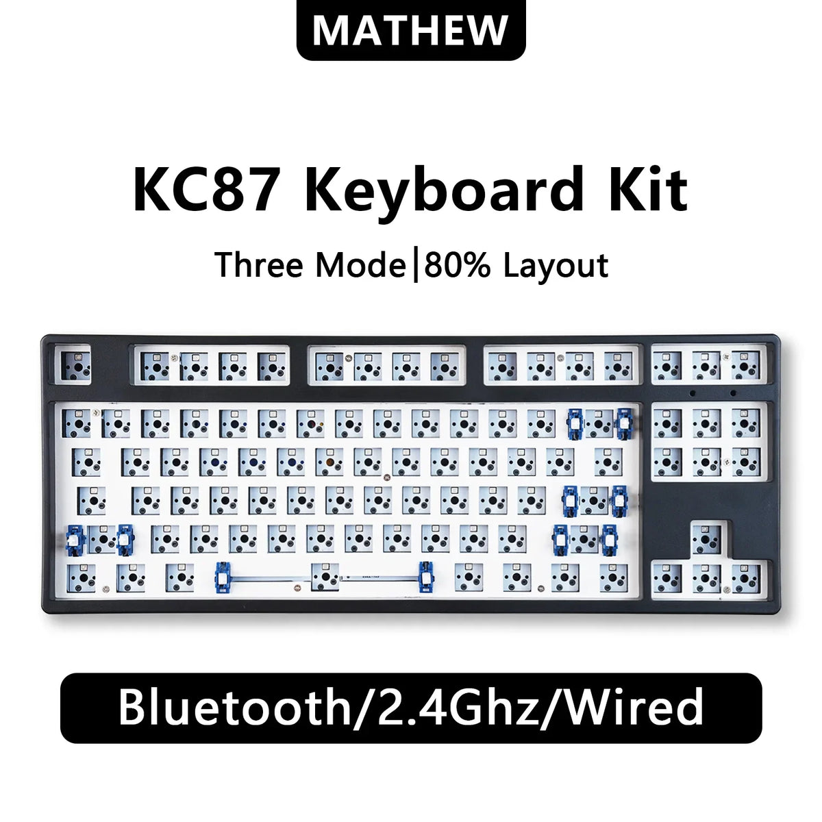 MATHEW KC87 Three Mode Mechanical Keyboard Barebone Classic 87 Keys TKL Layout Hot Swap RGB Gaming Keyboard DIY Kit