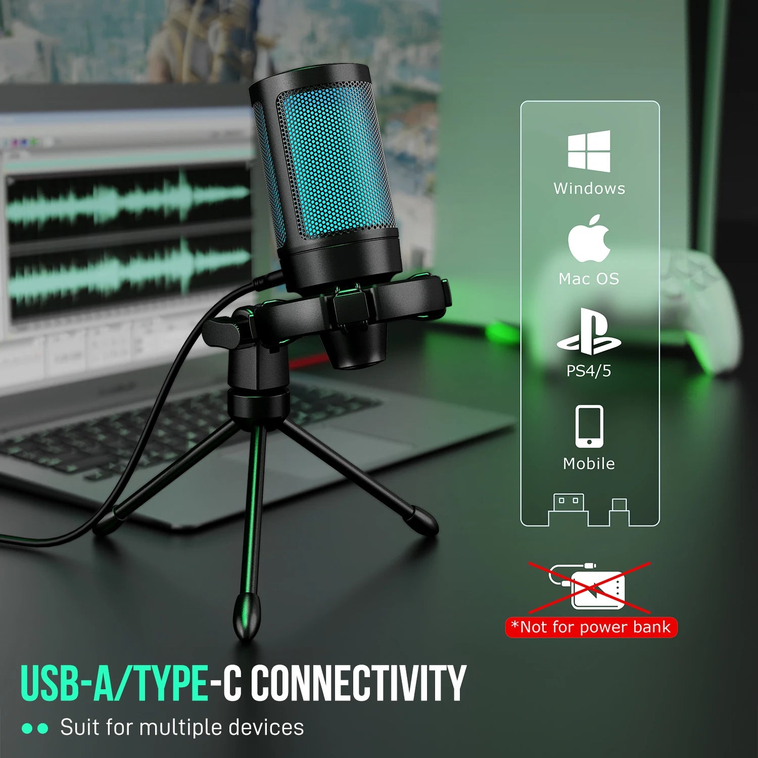 AmpliGame by FIFINE RGB USB Gaming Microphone