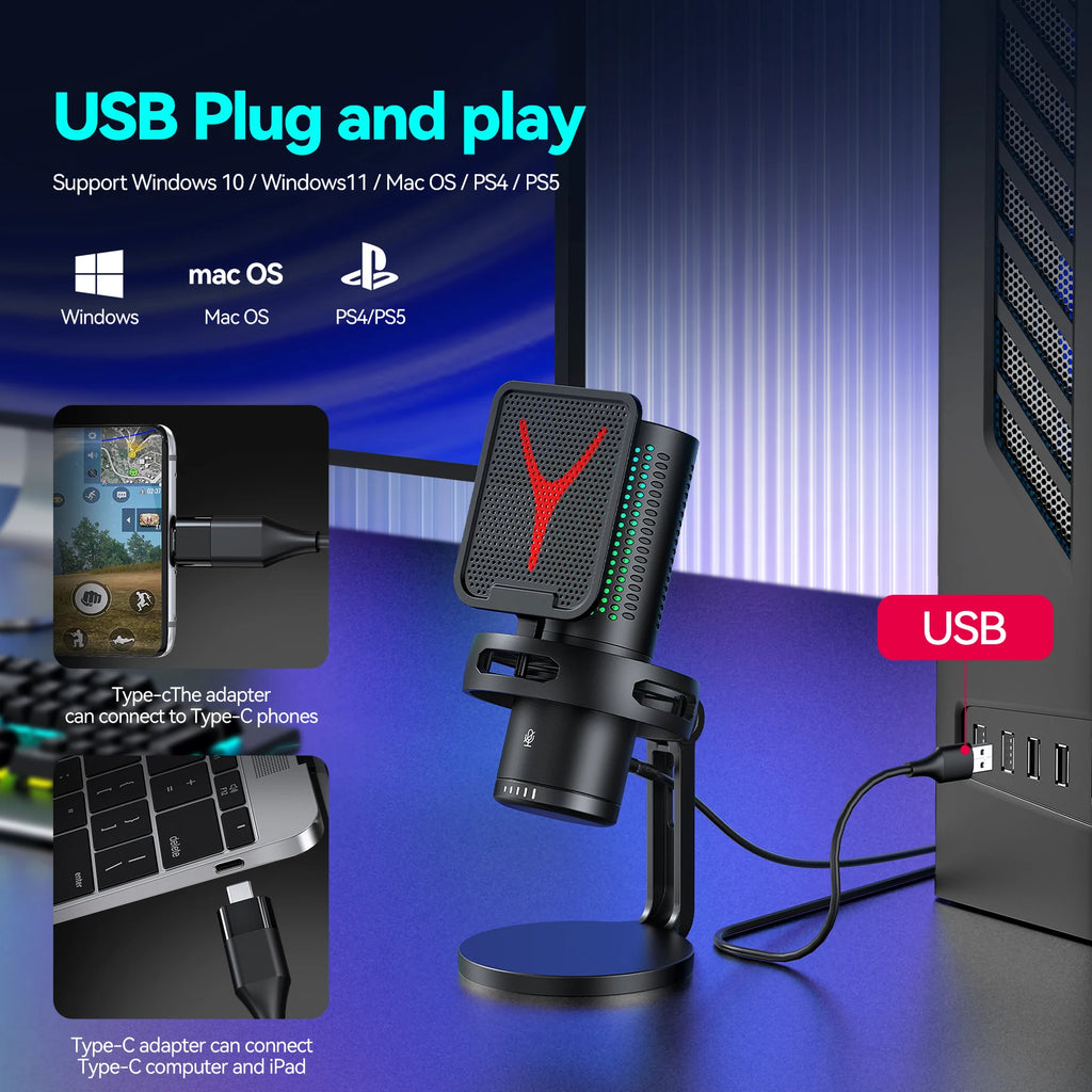 Gaming Computer Professional Condenser Microphone Mic PC Laptop USB