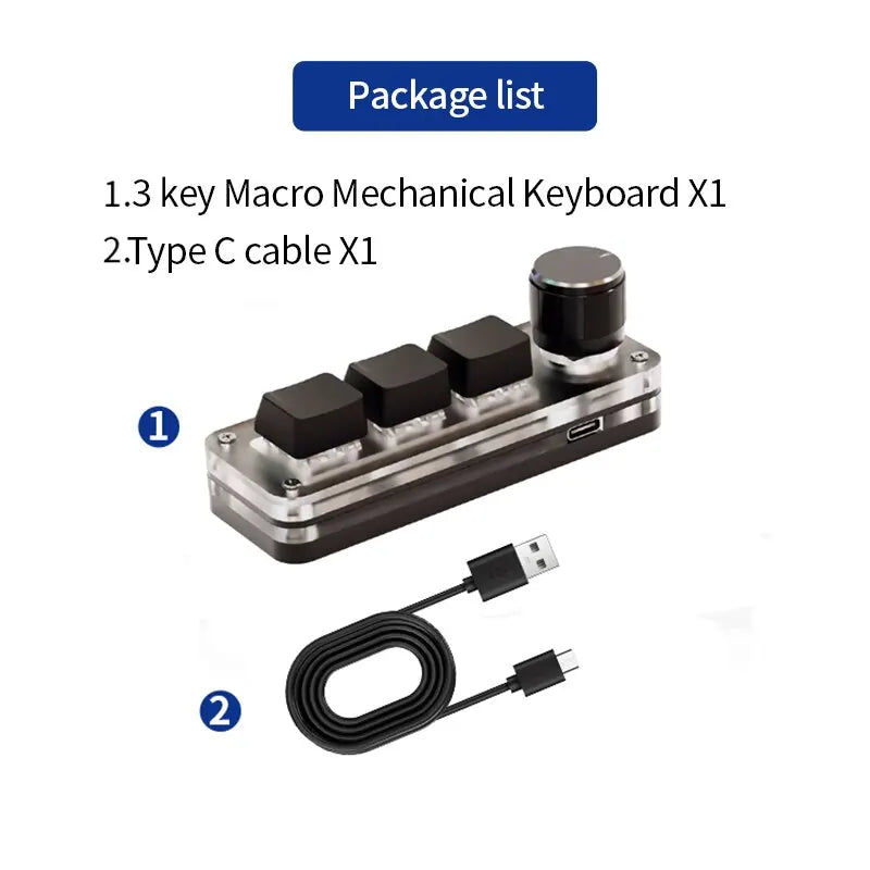 USB Mechanical Keyboard Gamer 3Keys Macro Custom Keyboard RGB Gaming Custom Programming Knob Mini Keyboard Keypads For Photoshop