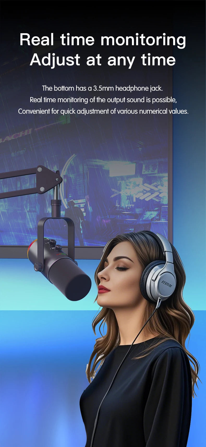 Gaming Microphone RGB With Noise Reduction Software Mic Gain Mute