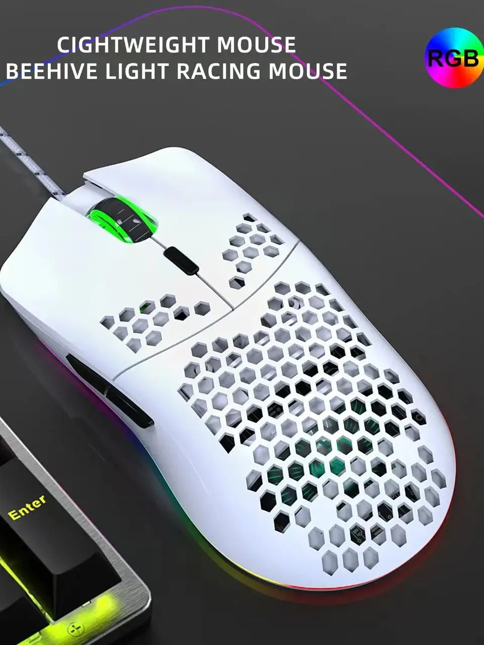 RGB Honeycomb Wired Gaming Mouse with Macro Programming, 6400 DPI, Ergonomic Design for PC & Laptop