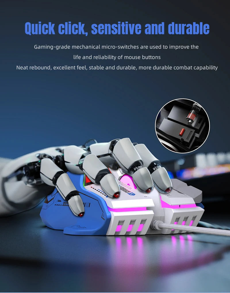 FreeWolf G6 Mechanical Wired Gaming Mouse 12800 DPI RGB Backlit Macro Ergonomic Mecha Design Ergonomic Gaming Office