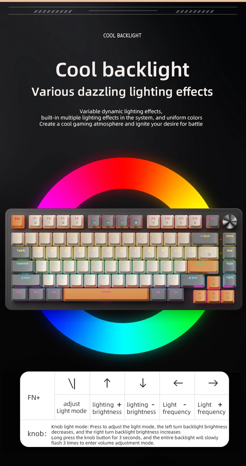K82 Mechanical Wired Keyboard with Media Knob, APAYADO Hot Swap Gaming Keyboard, Transparent Character Backlighting,ABS Keycaps