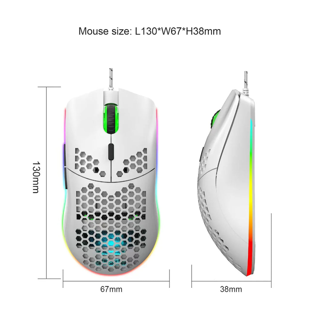 RGB Honeycomb Wired Gaming Mouse with Macro Programming, 6400 DPI, Ergonomic Design for PC & Laptop