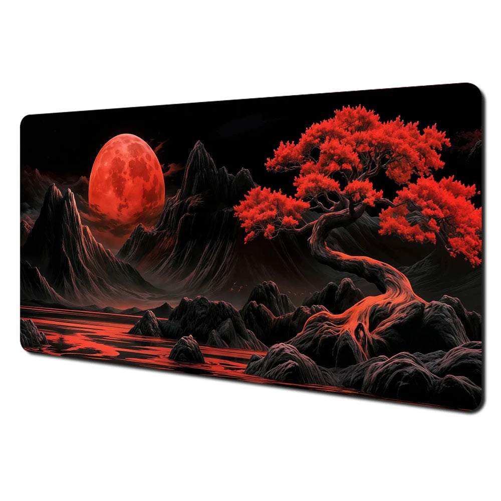 Red and Black Art Landscapes Large Mouse Pad Anti-Slip