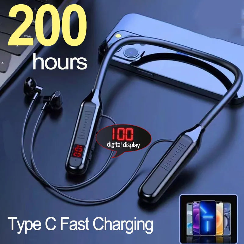 Wireless Earphones 5.3 Neckband Headphones Gaming with LED Display