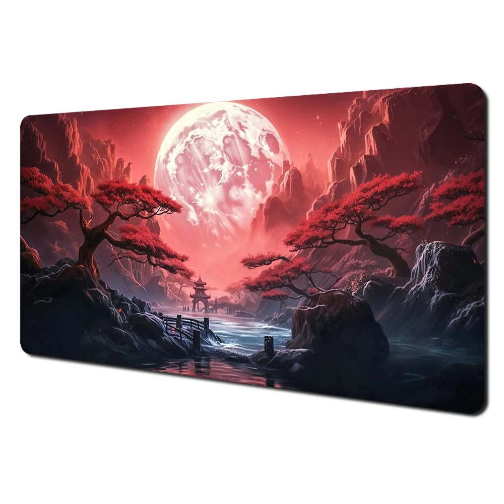 Red and Black Art Landscapes Large Mouse Pad Anti-Slip