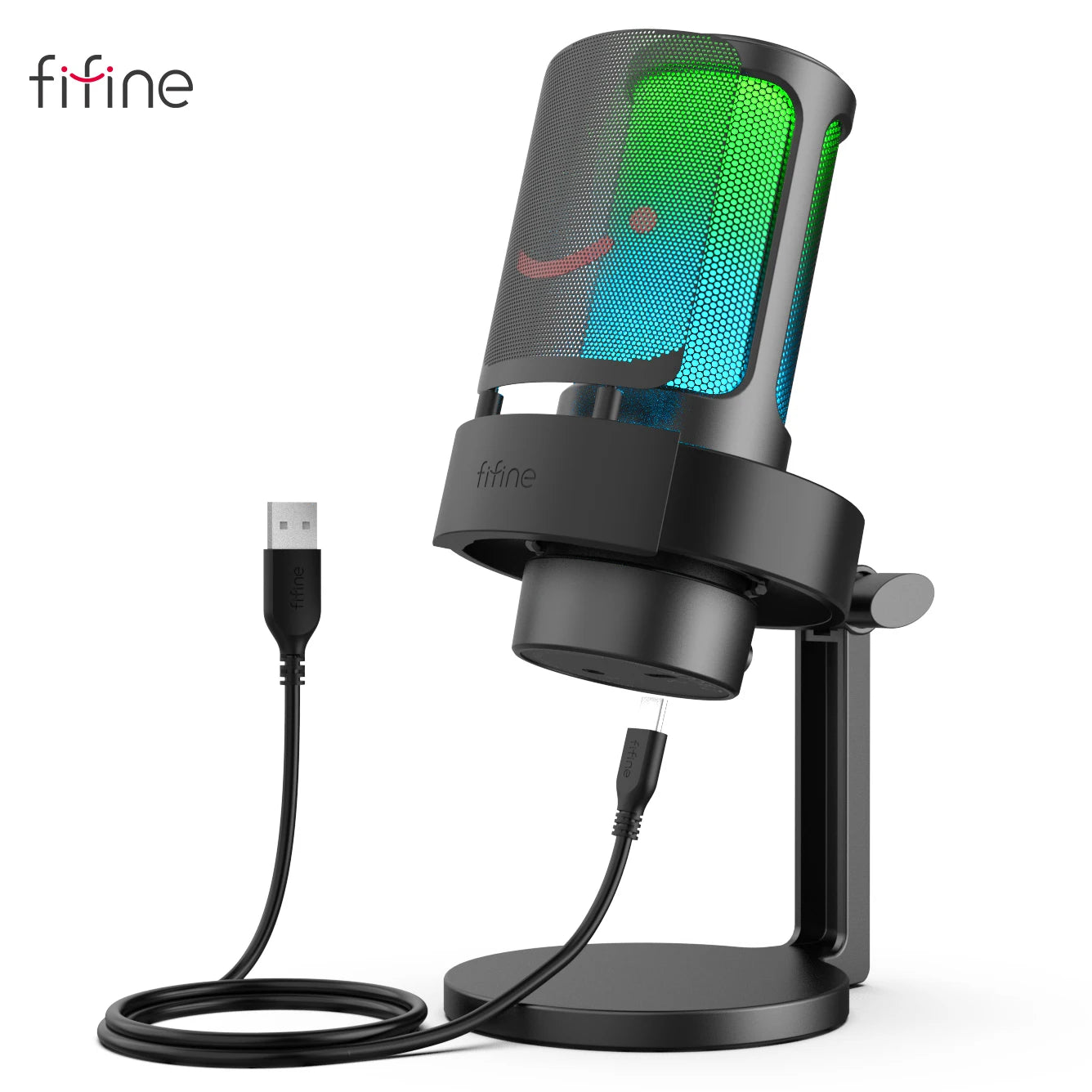 FIFINE Gaming Microphone with RGB Control, Mute Touch,Condenser Computer Desktop Mic with Pop Filter for Recording/Streaming