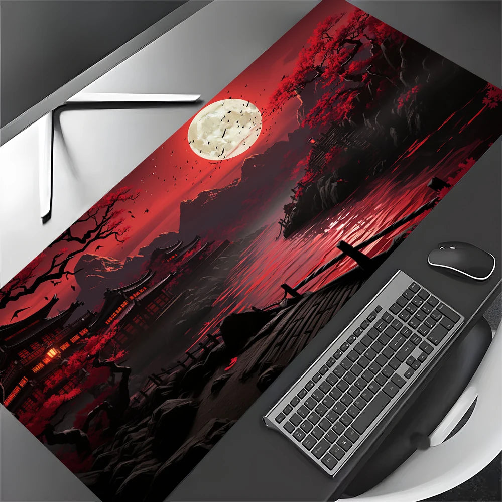 Red and Black Art Landscapes Large Mouse Pad Anti-Slip