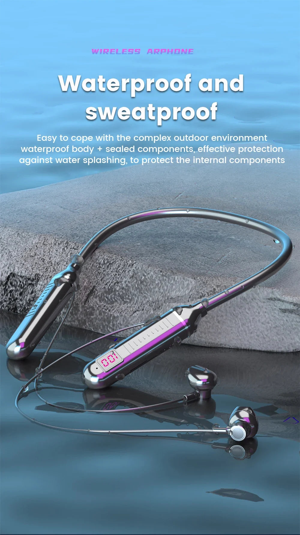 Wireless Earphones 5.3 Neckband Headphones Gaming with LED Display