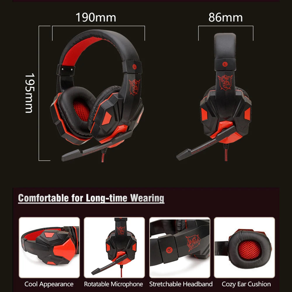 Gaming Headphones 3.5mm Wired PC with Bass