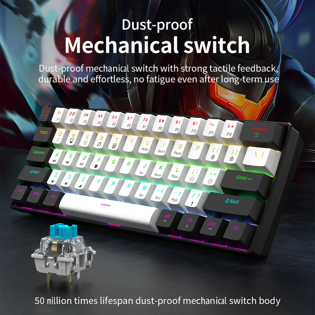 Mechanical Keyboard Gamer 60% Mini 6 1Keys Backlit PC Switches Keyboards Portable Wired Cute Laptop Key Board Teclado Mecanico