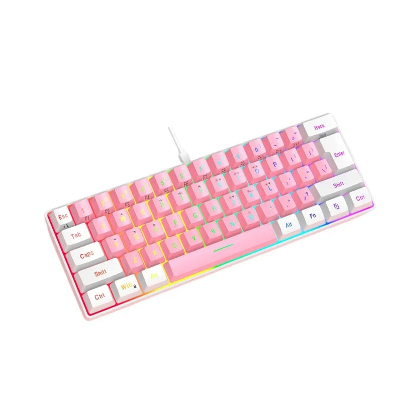 Keyboard Gaming PC Backlit Pink Keyboards 61 Keys Mini Computer 60% Musical USB Lady Ergonomic Office Wired Key Board Portable
