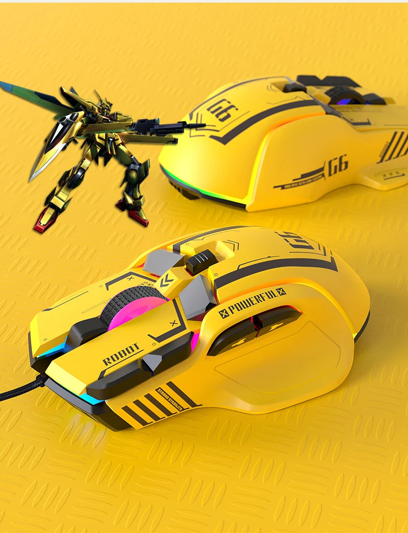 FreeWolf G6 Mechanical Wired Gaming Mouse 12800 DPI RGB Backlit Macro Ergonomic Mecha Design Ergonomic Gaming Office