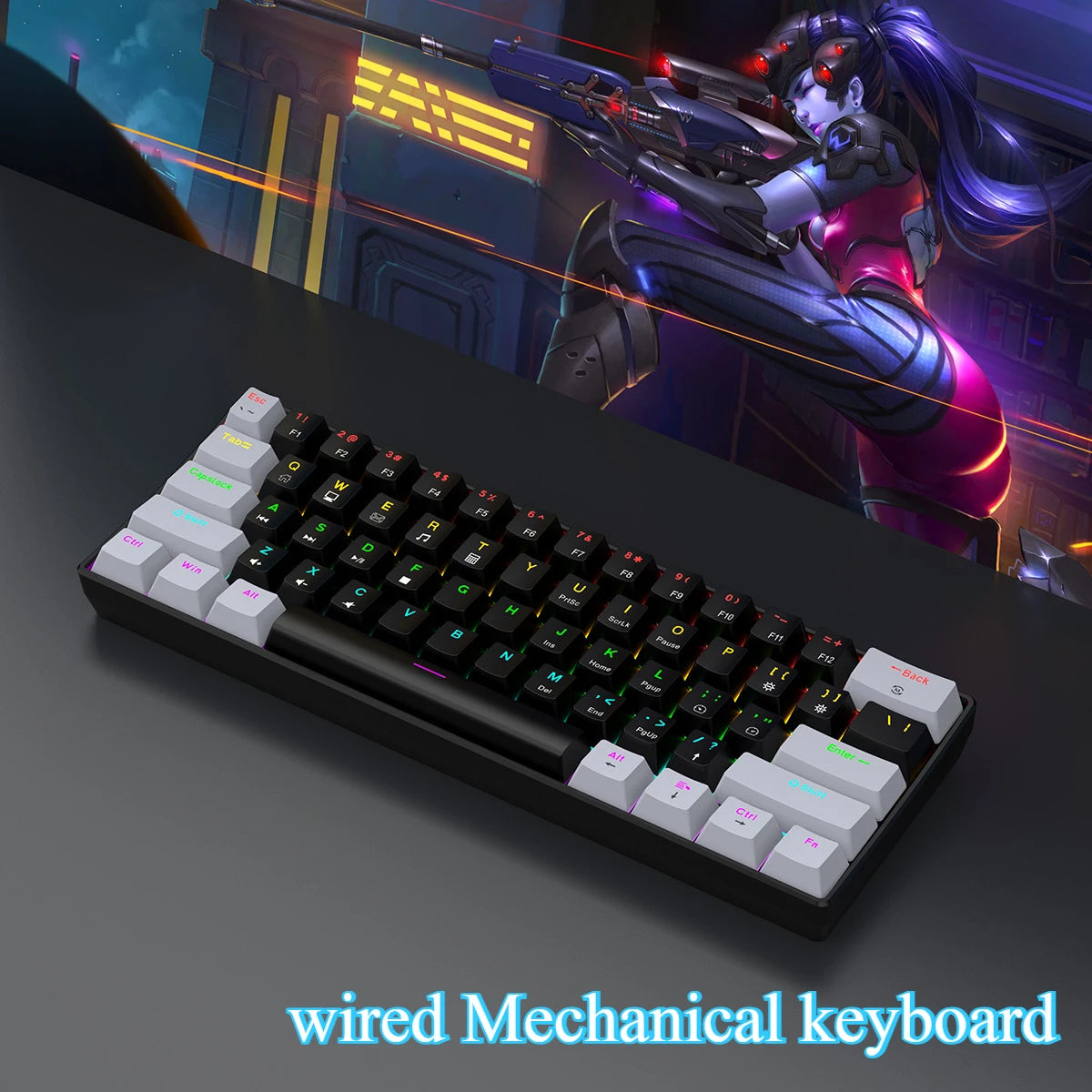 Mechanical Keyboard Gamer 60% Mini 6 1Keys Backlit PC Switches Keyboards Portable Wired Cute Laptop Key Board Teclado Mecanico