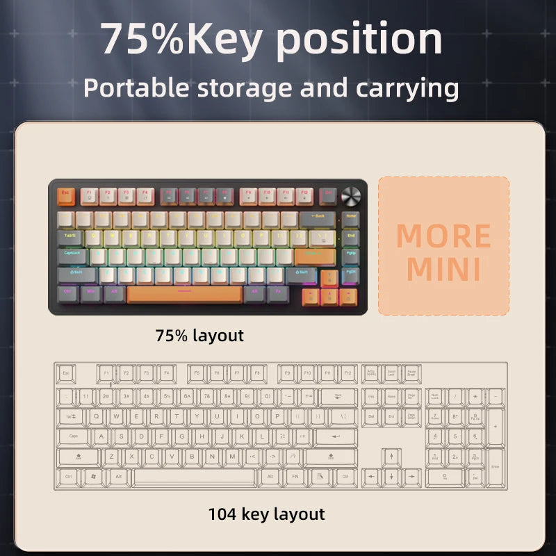 K82 Mechanical Wired Keyboard with Media Knob, APAYADO Hot Swap Gaming Keyboard, Transparent Character Backlighting,ABS Keycaps